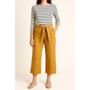 LOFT Mustard Yellow Tie Waist Wide Leg Crop Pants 10 Resortwear Sailor‎ 67-16
